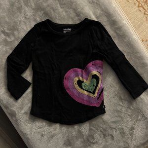 EUC Baby Gap Black Long Sleeve T-Shirt with Metallic Heart Decal Sz 2T